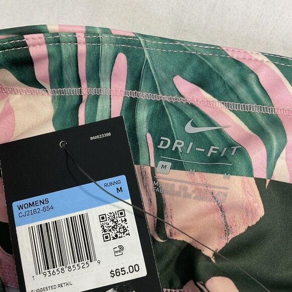 New Nike Dri Fit Activewear Cropped Pant Legging Pink Leaf Women's Medium - Picture 4 of 9